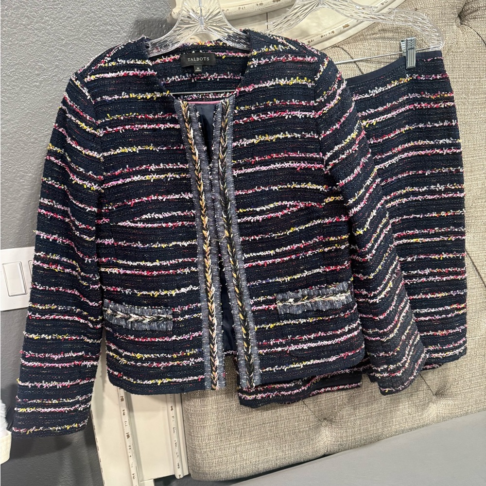 Talbots Multicolor Striped Skirt Suit - Size 10 / 12